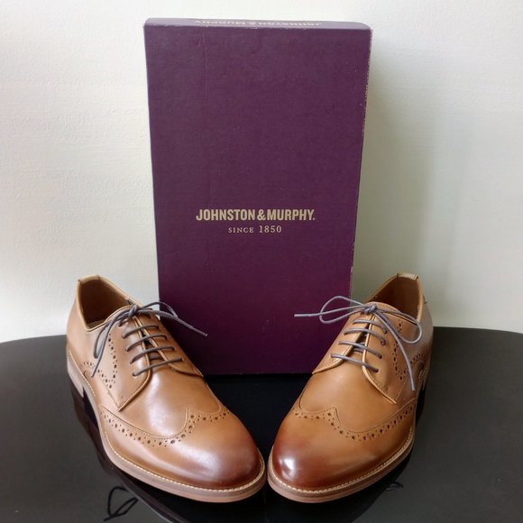Johnston & Murphy Men's Haywood Wingtip Oxford in Nice Tan FG Leather - Picture 3 of 14